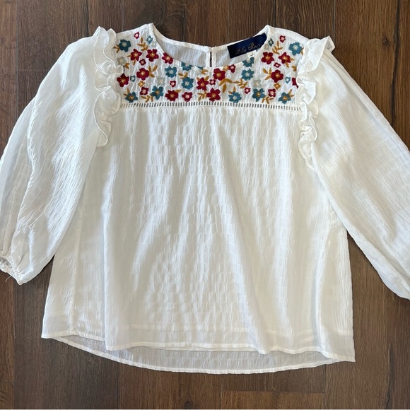 Blue rain, embroidered blouse SZ SM - Picture 1 of 4